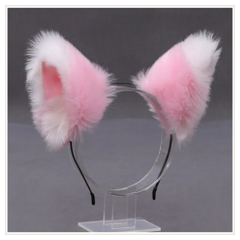 Cat cosplay tail ears simulation fur black white gray Halloween performance props cat ears
