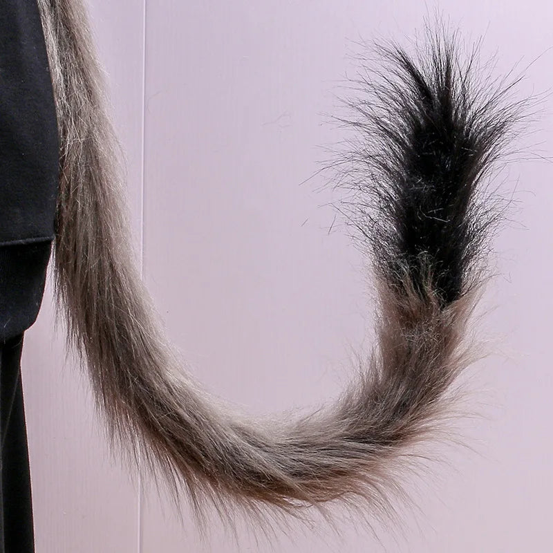 Cat cosplay tail ears simulation fur black white gray Halloween performance props cat ears