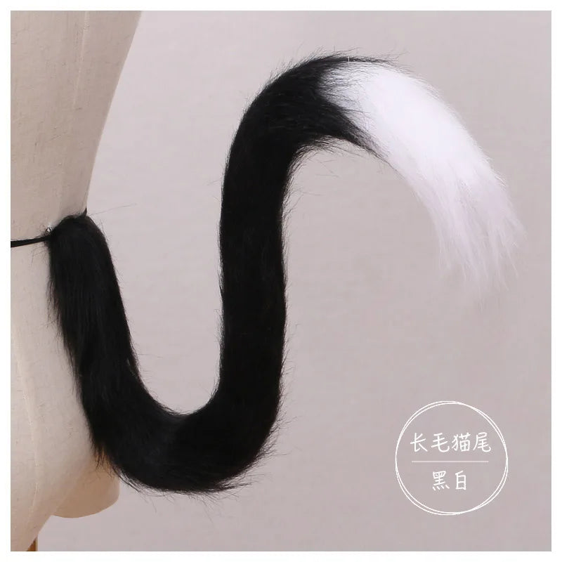Cat cosplay tail ears simulation fur black white gray Halloween performance props cat ears