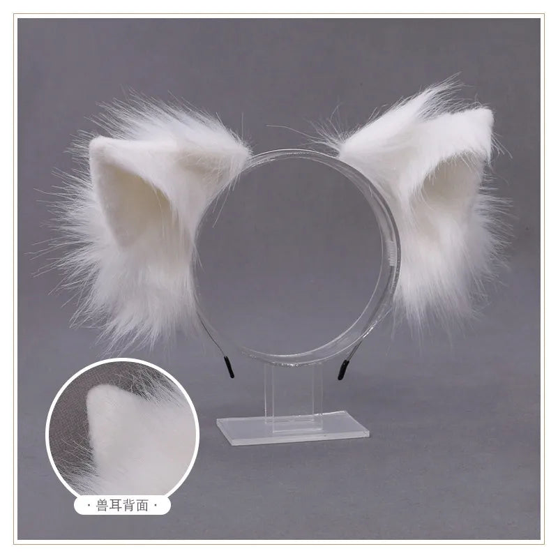 Cat cosplay tail ears simulation fur black white gray Halloween performance props cat ears