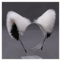 Cat cosplay tail ears simulation fur black white gray Halloween performance props cat ears