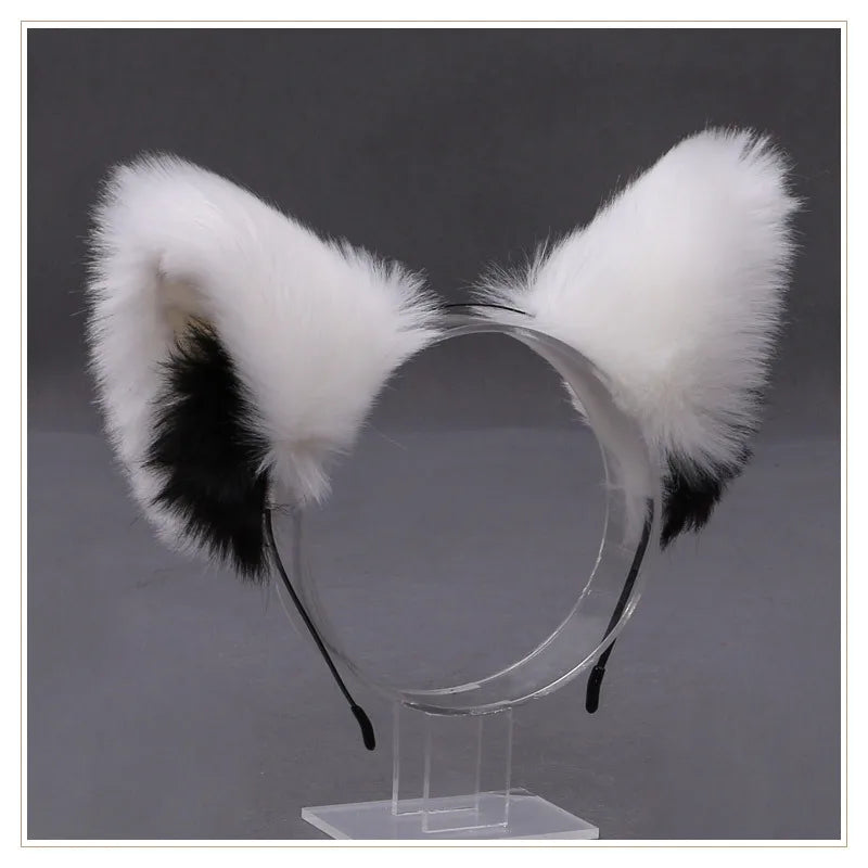 Cat cosplay tail ears simulation fur black white gray Halloween performance props cat ears