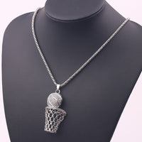 Street Basketball Lovers Exaggerated Punk Basket Ball Pendant Necklaces For Men Sport Hip Hop Chain Crystal Necklace Jewelry