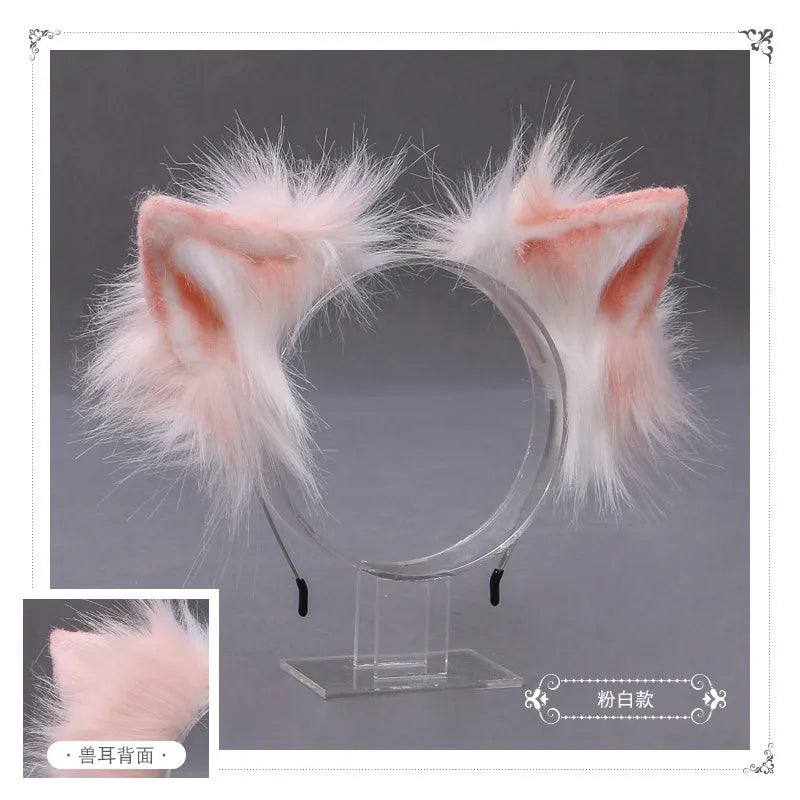 Cat cosplay tail ears simulation fur black white gray Halloween performance props cat ears