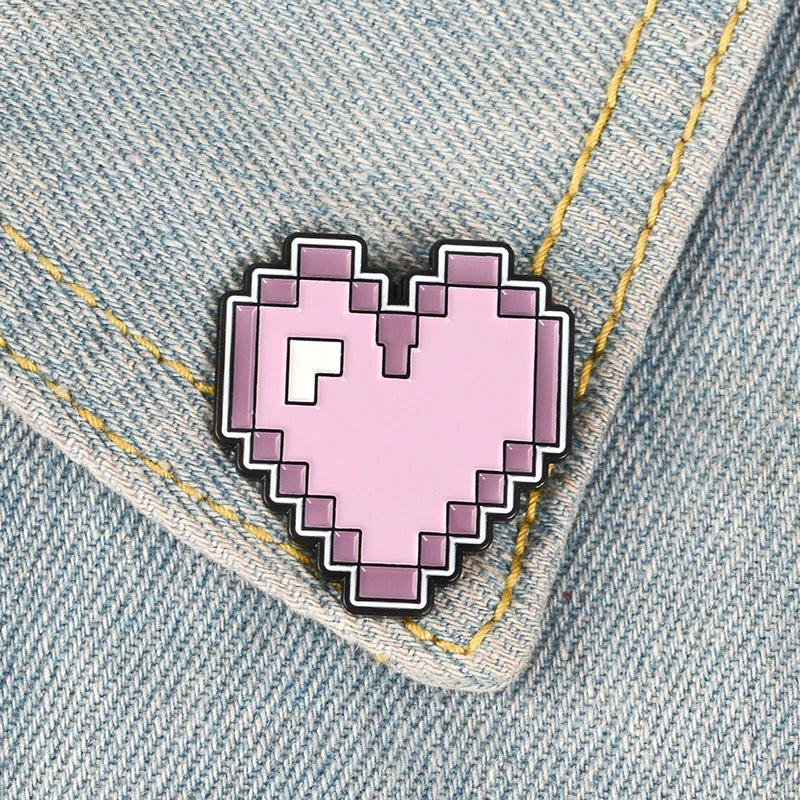 Retro Pixel Purple Heart Enamel Pin Cute Funy Backpack Hats Accessories Enamel Brooches Pins For Friends