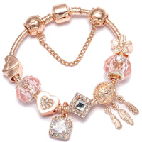 BAOPON New Heart &amp; Key Pendant Rose Gold Color Fine Bracelets &amp; Bangles Ferris Wheel Beads Charm Bracelet For Women Jewelry Gift