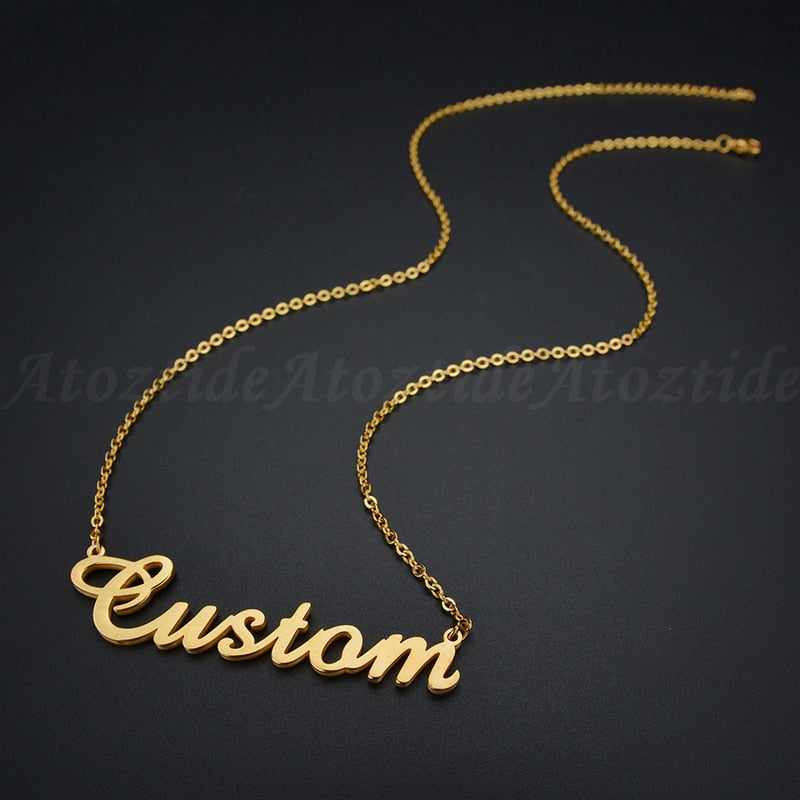 Atoztide Customized Fashion Stainless Steel Name Necklace Personalized Letter Gold Color Choker Necklace Pendant Nameplate Gift