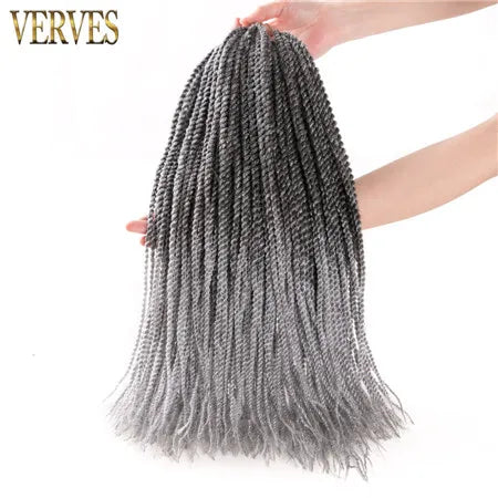VERVES Ombre Synthetic Crochet Braids 18 inch 30Roots/Pack Small Senegalese Twist Hair Braiding Extensions Black Grey Purple
