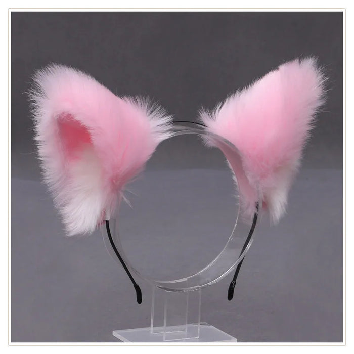 Cat Cosplay Ears & Tail Set – Simulation Fur Accessory (Black / White / Gray) for Halloween & Costume Party