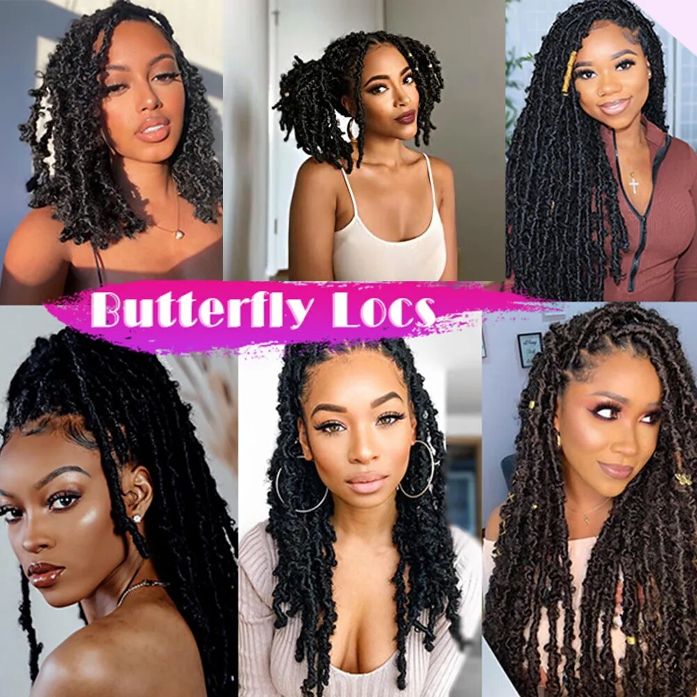 Hair Nest Butterfly Locs Hair Pre Looped Hair for Distressed Locs Crochet Hair Synthetic Hair Extensions for Black Women
