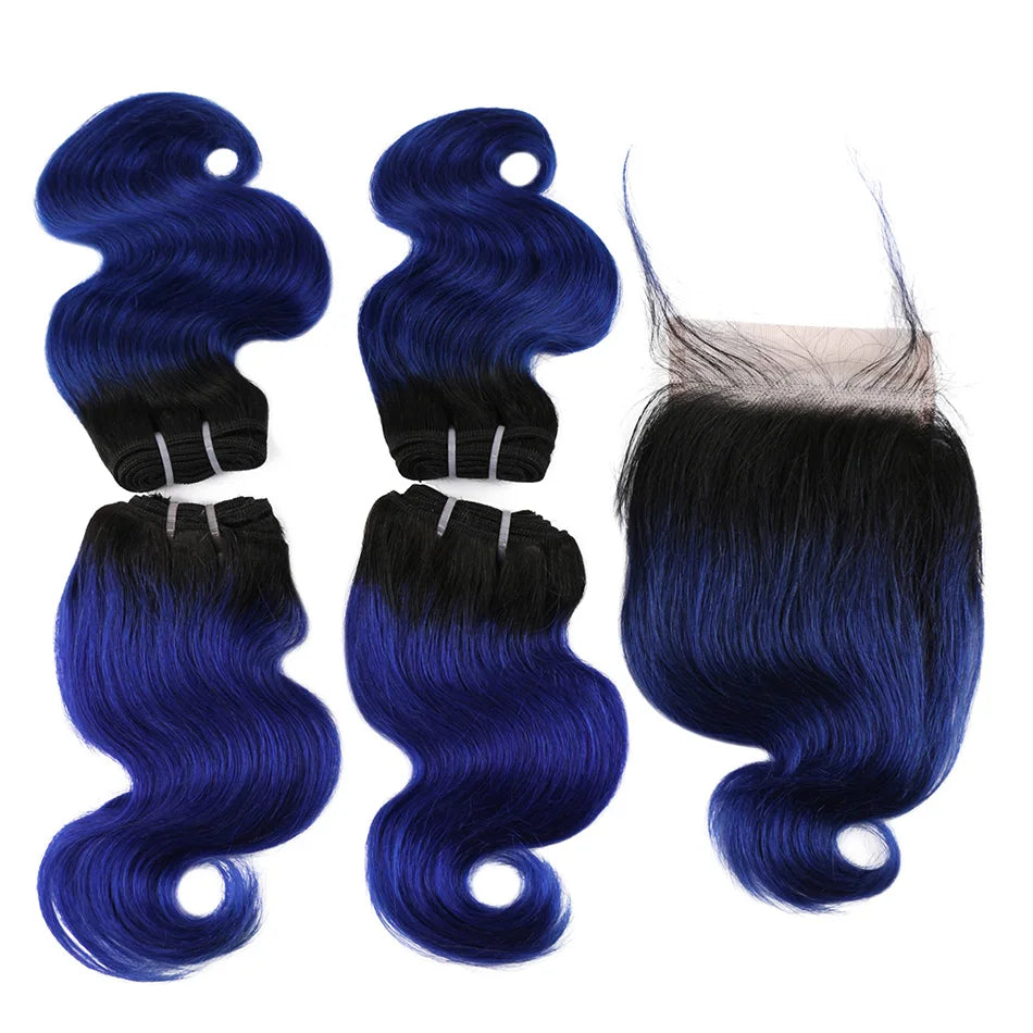 Ombre Body Wave Human Hair Bundles with Closure
