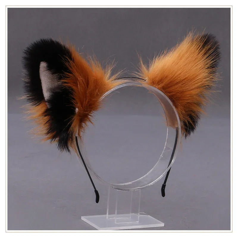 Cat cosplay tail ears simulation fur black white gray Halloween performance props cat ears