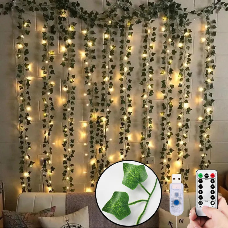 12pcs Room Decor Aesthetic  Artificial Plants LED Ivy Garland Fake Leaf Vines Hanging For Home Living Room Decoration Bedroom