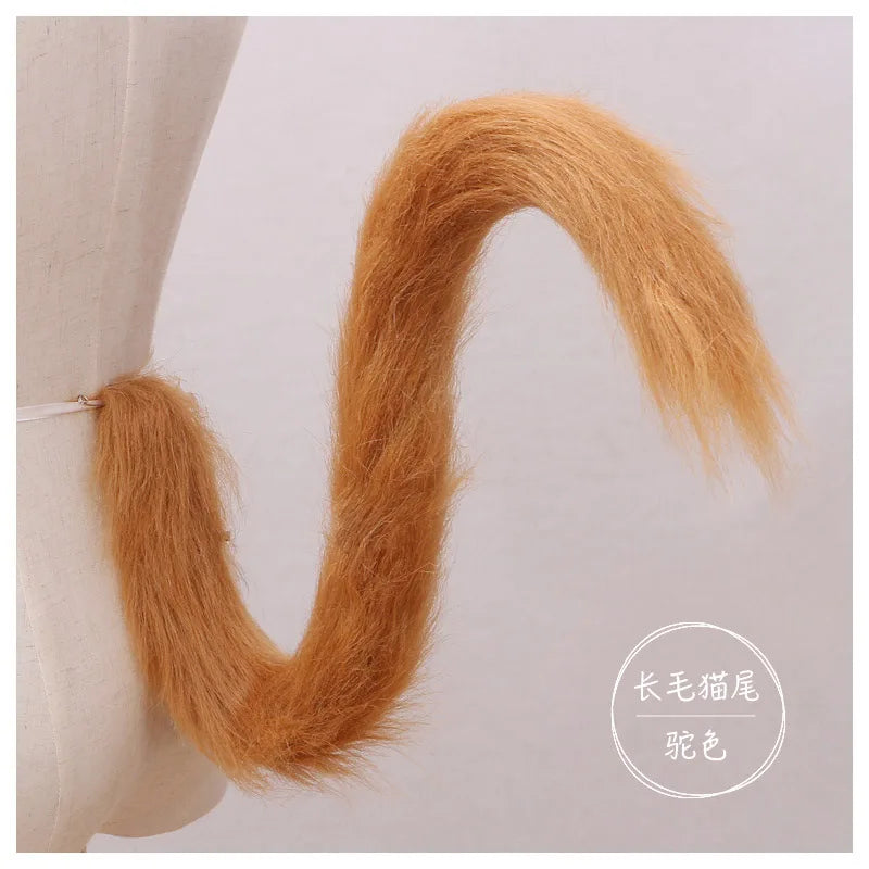 Cat cosplay tail ears simulation fur black white gray Halloween performance props cat ears