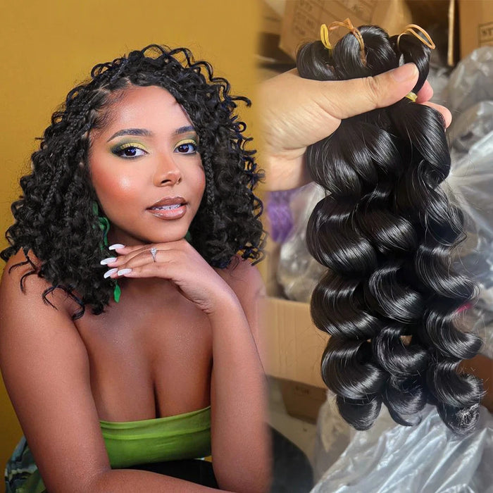Boho Box Braids Crochet Hair Bob – Black Loose French Curl Synthetic Braids for Women