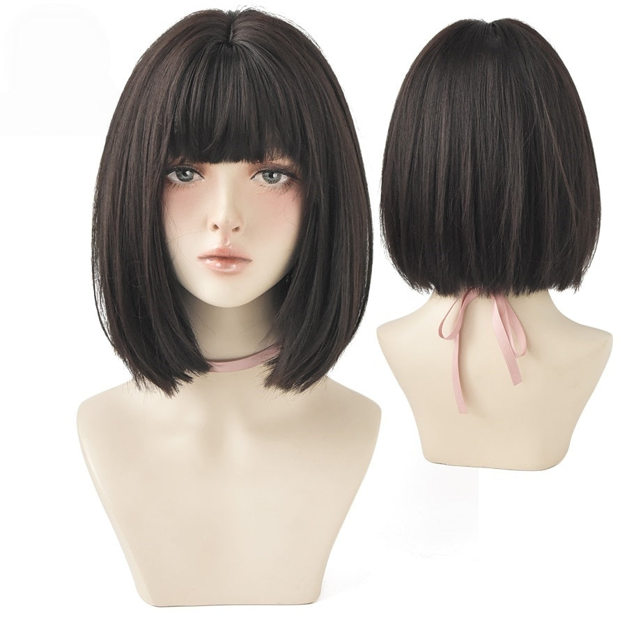 Short Black Bob Wig with Bangs – Synthetic Heat-Resistant Daily Wear Wig