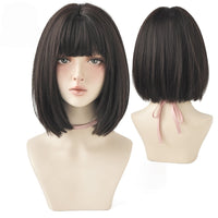 Short Black Bob Wig with Bangs – Synthetic Heat-Resistant Daily Wear Wig