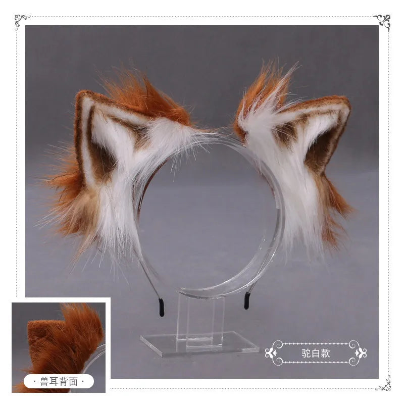 Cat cosplay tail ears simulation fur black white gray Halloween performance props cat ears