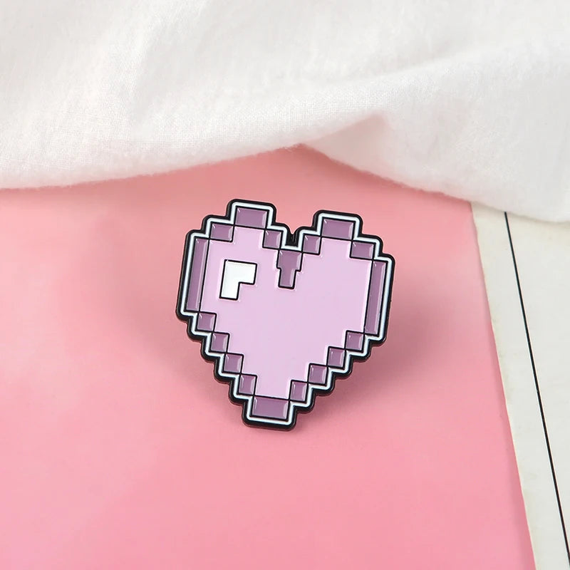 Retro Pixel Purple Heart Enamel Pin Cute Funy Backpack Hats Accessories Enamel Brooches Pins For Friends