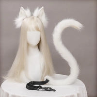 Plush Cat Ears Realistic Lolita Headband Cat Tail Cosplay Accessories Hand-made Simulation Animal Ears Halloween Headwear Kawaii