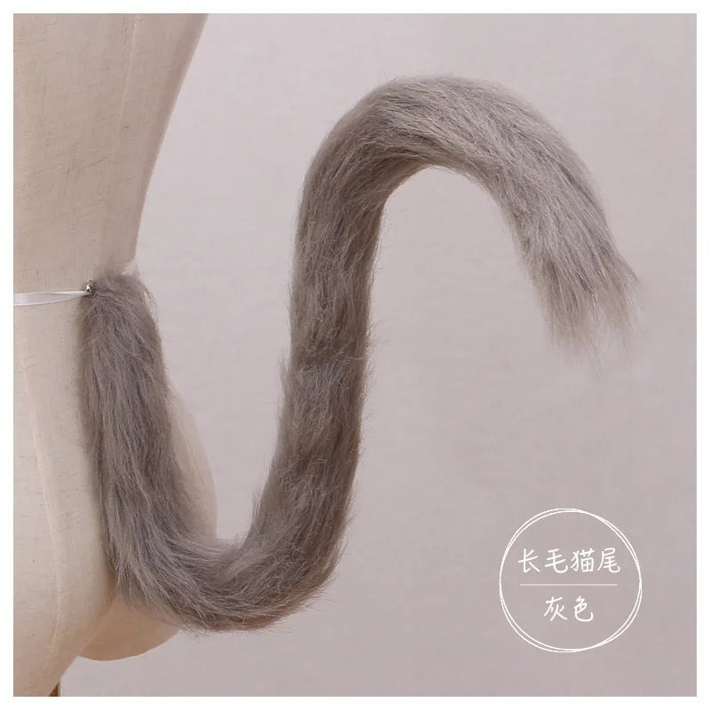 Cat cosplay tail ears simulation fur black white gray Halloween performance props cat ears