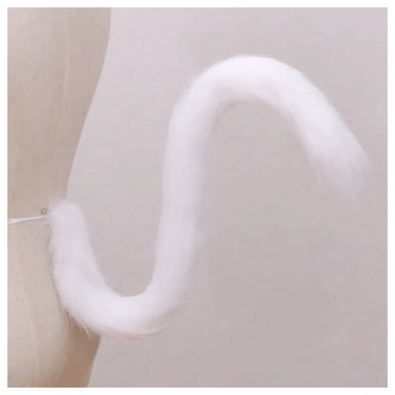 Cat cosplay tail ears simulation fur black white gray Halloween performance props cat ears