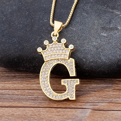 Nidin New Luxury Copper Zircon A-Z Crown Alphabet Pendant Chain Necklace Hip-Hop Style Fashion Woman Man Initial Name Jewelry