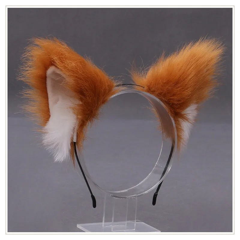 Cat cosplay tail ears simulation fur black white gray Halloween performance props cat ears