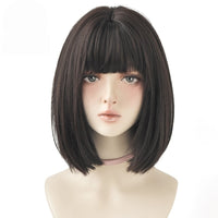 Short Black Bob Wig with Bangs – Synthetic Heat-Resistant Daily Wear Wig