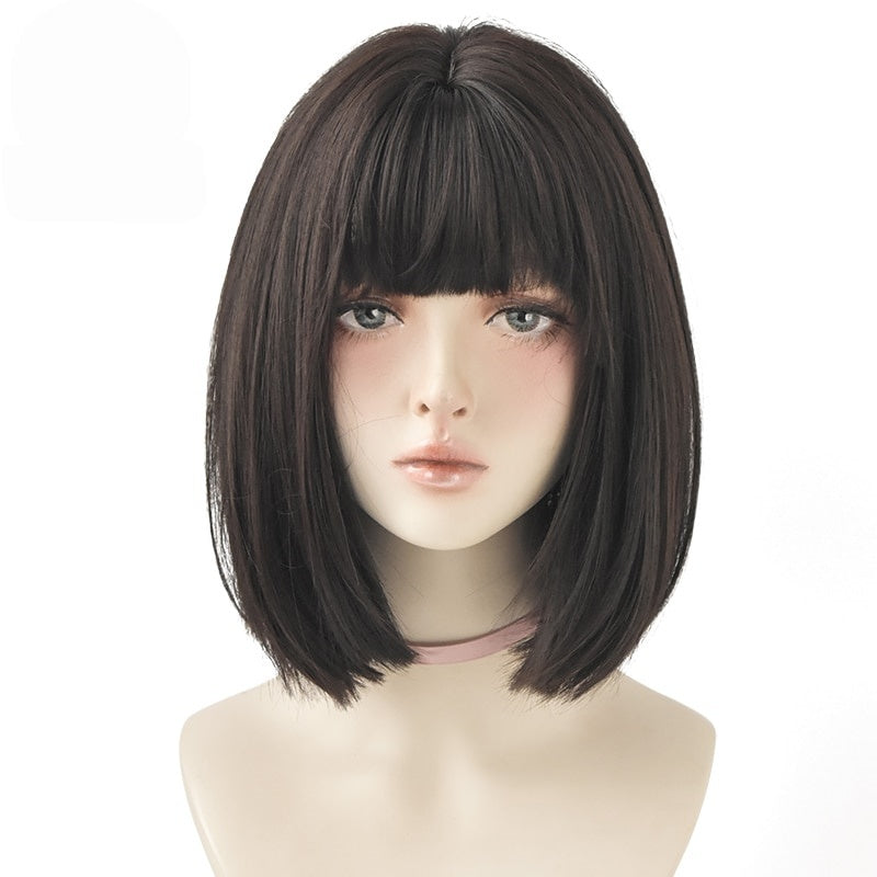 Short Black Bob Wig with Bangs – Synthetic Heat-Resistant Daily Wear Wig