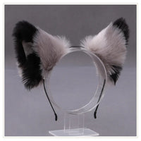 Cat cosplay tail ears simulation fur black white gray Halloween performance props cat ears