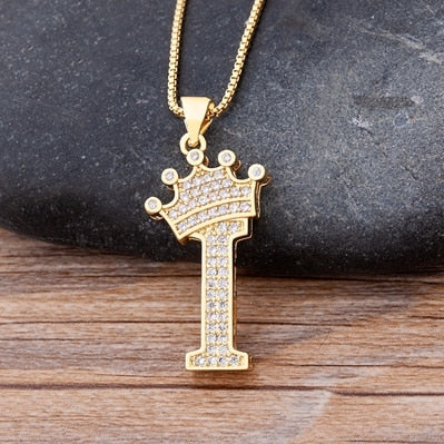 Nidin New Luxury Copper Zircon A-Z Crown Alphabet Pendant Chain Necklace Hip-Hop Style Fashion Woman Man Initial Name Jewelry