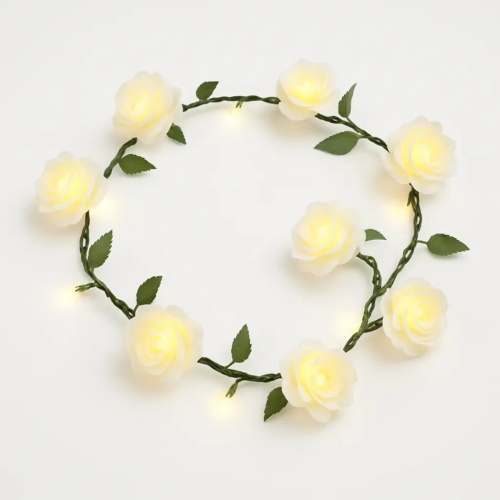 LED Rose Flower String Lights – 1.5m & 3m White Wedding Table Centrepiece Garland