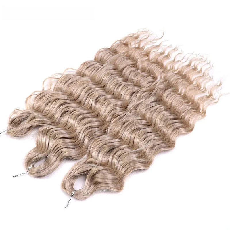 3 Pack Synthetic Loose Deep Wave Braiding Hair Extensions 24 Inch Deep Curly Twist Crochet Braid Hair Ombre Blonde Brown