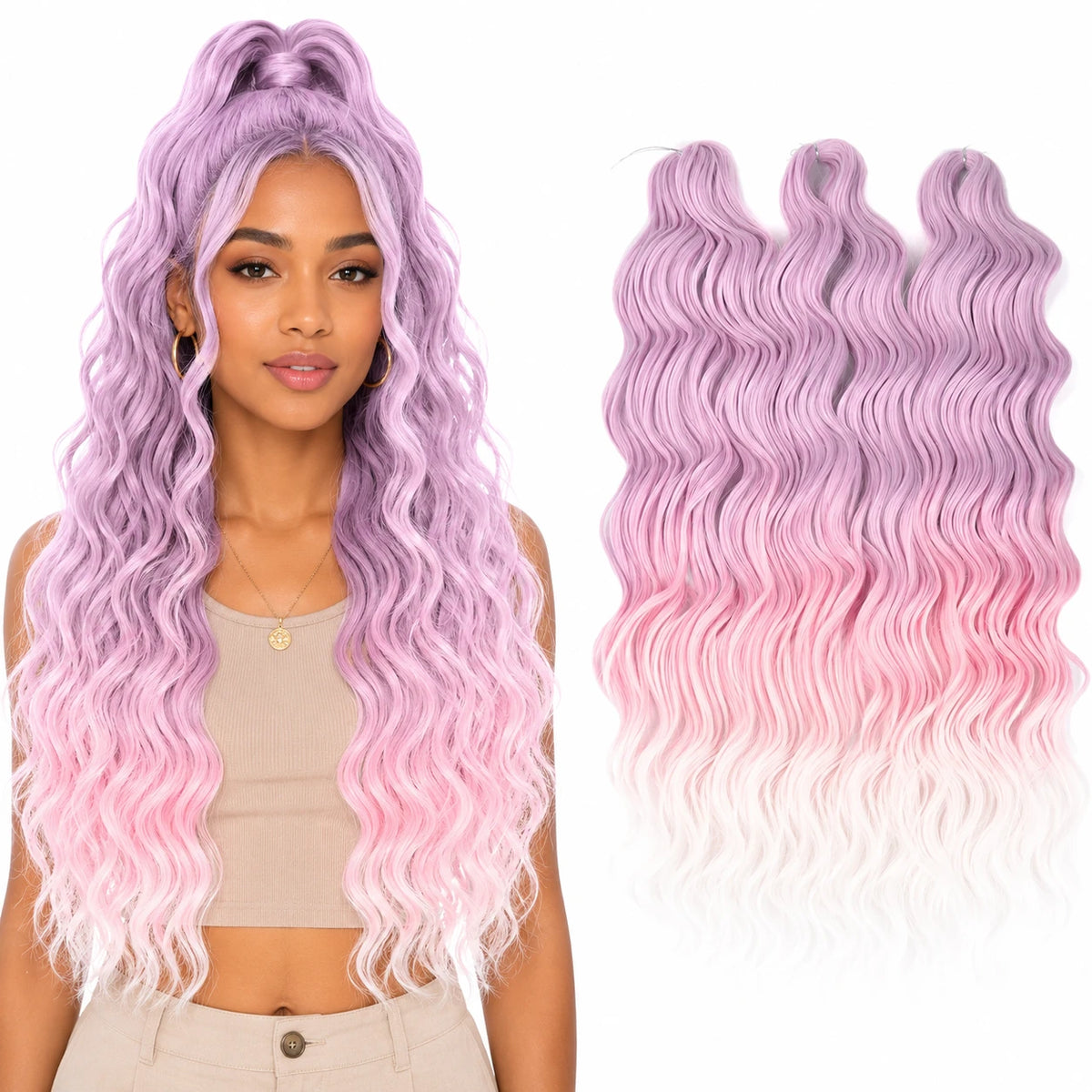 24 Inch Loose Deep Wave Crochet Braiding Hair Ombre Blonde Synthetic Deep Curly Twist Hair Extensions for Women