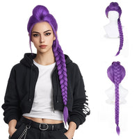 Anime Inspired Purple Braided Ponytail Wig – Long High Ponytail Cosplay Wig with Bangs Synthetic Hair