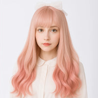 Heat-Resistant Pink Cosplay Wig with Bangs – 24" Long Straight Anime Wig | Soft Matte Fiber, Natural Look for Women