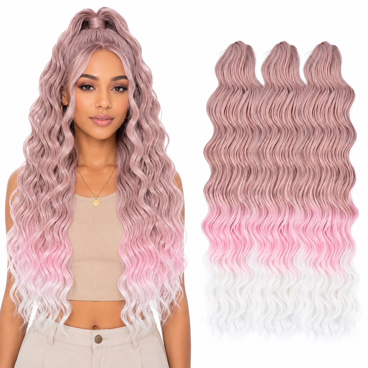 24 Inch Loose Deep Wave Crochet Braiding Hair Ombre Blonde Synthetic Deep Curly Twist Hair Extensions for Women