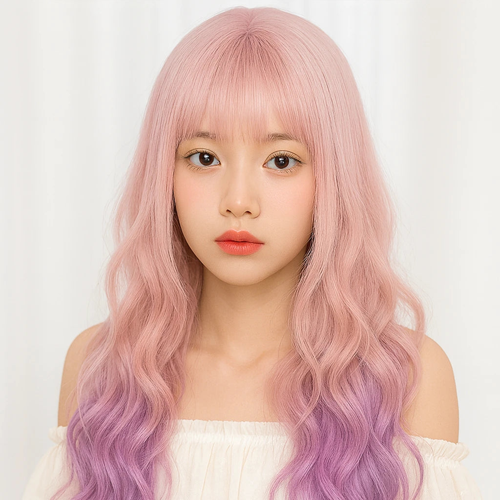 Heat-Resistant Pink Cosplay Wig with Bangs – 24" Long Straight Anime Wig | Soft Matte Fiber, Natural Look for Women