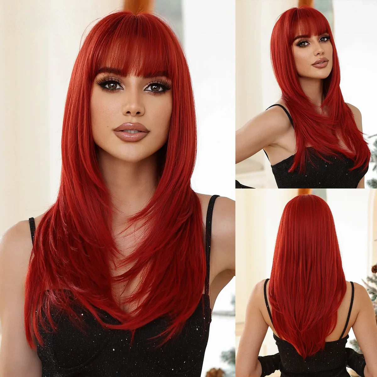 Ombre Light Pink → Blonde Long Straight Heat-Resistant Synthetic Wig with Bangs – Cosplay Lolita Style