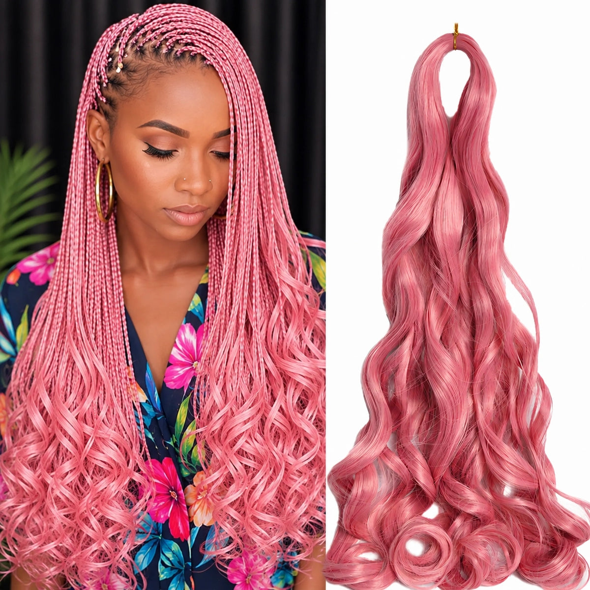 Loose French Curls Braiding Hair 24Inch Synthetic Spiral Curls Braids Hair Extensions Pre Stretched Ombre Braids Hair For Women