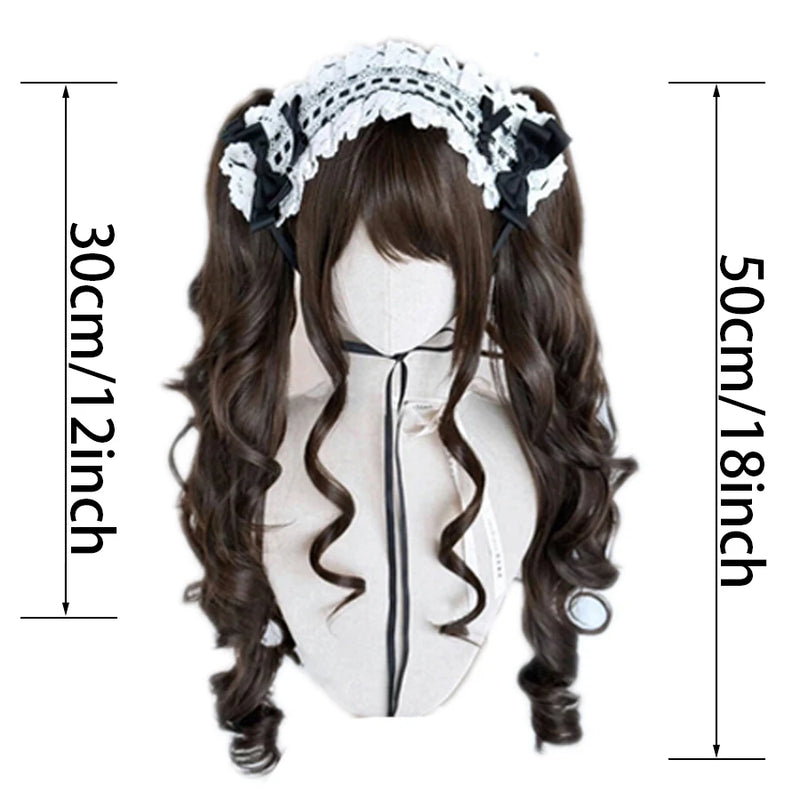 Long Wave Cosplay Wig with Double Ponytail For Women Daily Party Lolita Synthetic Wigs Gold/Chocolate Heat Resistant Hair