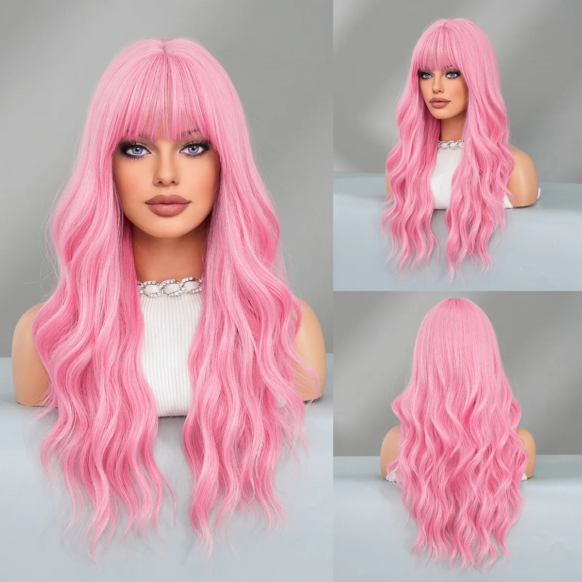 Long Curly Pink Red Synthetic Wig Middle Part Of The Natural Lolita Wig For Women's Daily Cosplay Heat Resistant Big Wave Wig
