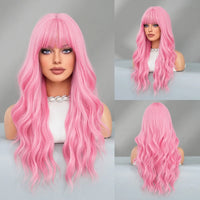 Long Curly Pink Red Synthetic Wig Middle Part Of The Natural Lolita Wig For Women's Daily Cosplay Heat Resistant Big Wave Wig