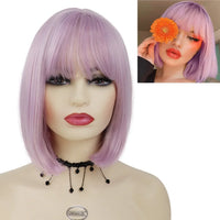 Short Bob Wigs Synthetic Silky Straight Hair Wig with Bangs for White Women Cosplay Natural Nice Looking Pink Lolita Wigs Girls