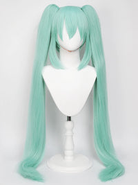 Anime Cosplay Wig, 110cm Double Ponytail Synthetic Fiber Blue Green Wig, Halloween, Christmas