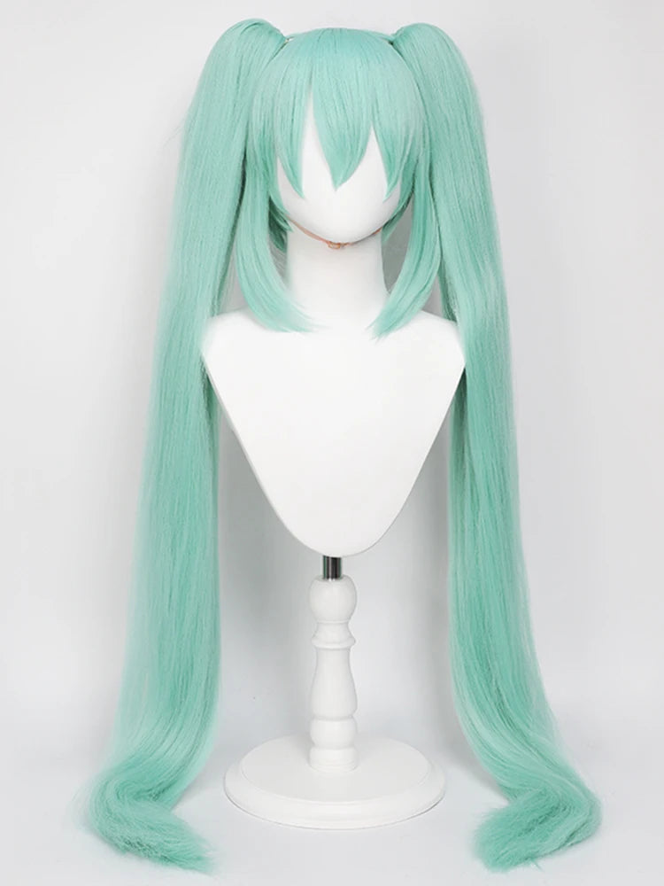 Anime Cosplay Wig, 110cm Double Ponytail Synthetic Fiber Blue Green Wig, Halloween, Christmas