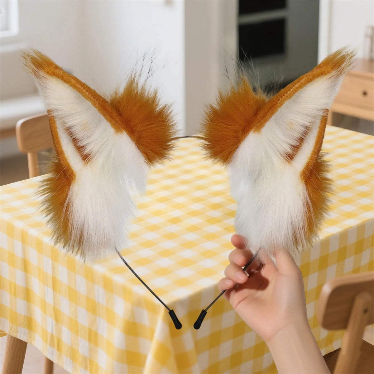 Fluffy Fox Ears Headband – Orange & White Furry Animal Costume Accessory for Cosplay & Halloween Dress Up