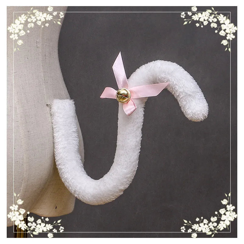 Plush Cat Tail Cosplay Accessory – Cute Anime Lolita Maid Style with Bells, Handmade Costume Prop