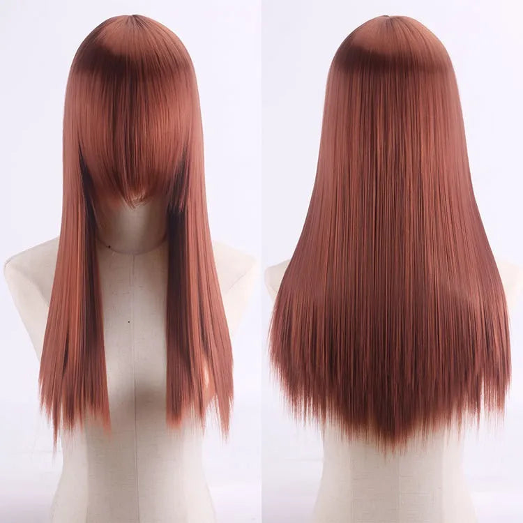 Cosplay Synthetic Wig 60cm Long Straight Curly Hairpiece Thickened High Temp Fiber Rainbow Color Rose Cap Party Halloween